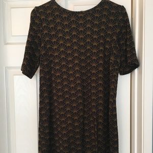 LOFT Mustard/Black Pattern Shift Dress - SZ MED